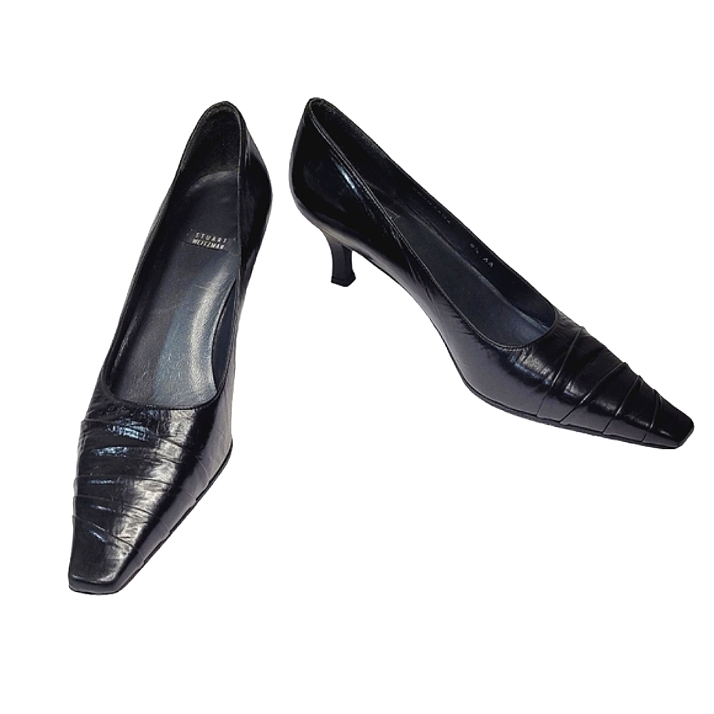 Stuart Weitzman Black Leather Kitten Heels